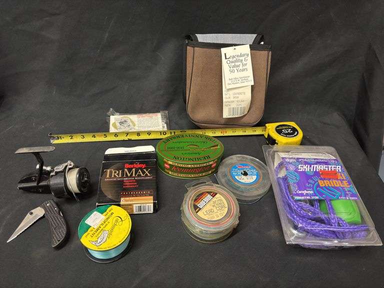 DUPLEX POUCH, SKI BRIDLE, FISHING LINE, REEL, KNIFE, TIN, ETC.