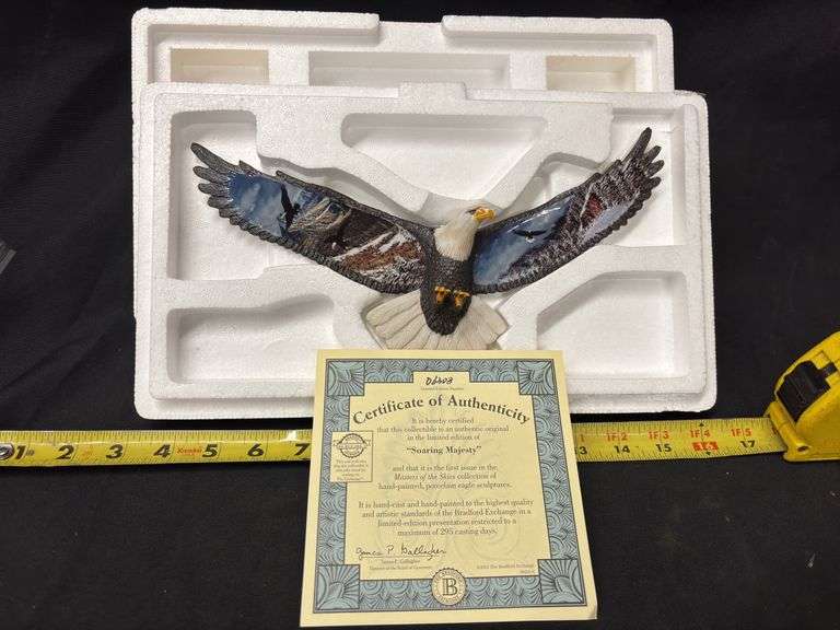 HAND PAINTED PORCELAIN EAGLE SCULPTURE WITH COA