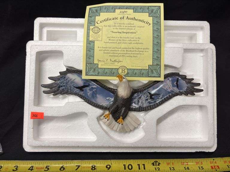HAND PAINTED PORCELAIN EAGLE SCULPTURE WITH COA