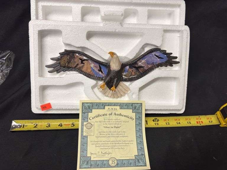 HAND PAINTED PORCELAIN EAGLE SCULPTURE WITH COA
