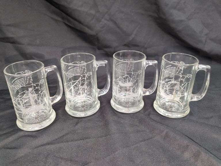 4-PC. COLUMBUS VOYAGE GLASS SHIP MUGS