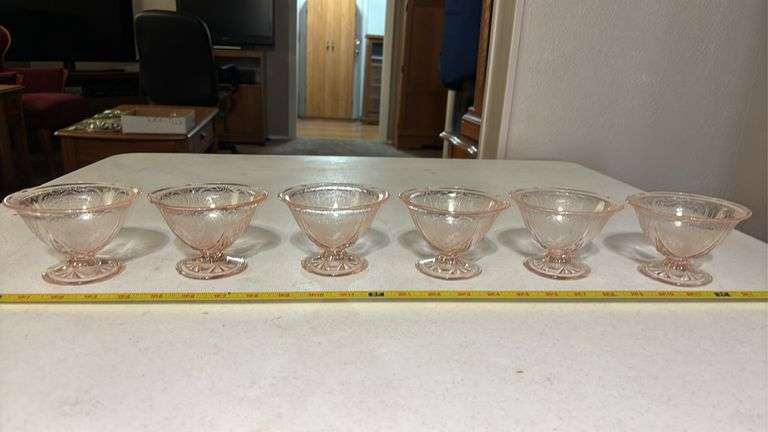 6 PIECE ROYAL LACE PINK DEPRESSION SHERBET CUPS