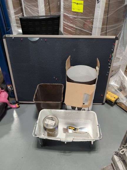 18" ROLLER BUCKET, BULLETIN BOARD, METAL WASTE CAN, ETC...