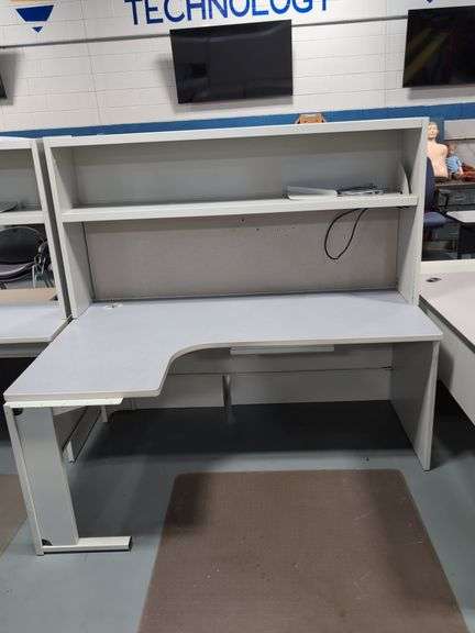 COMM. METAL LIGHTED HUTCH TOP CORNER DESK (48" X 72" X 65-1/2" TALL)