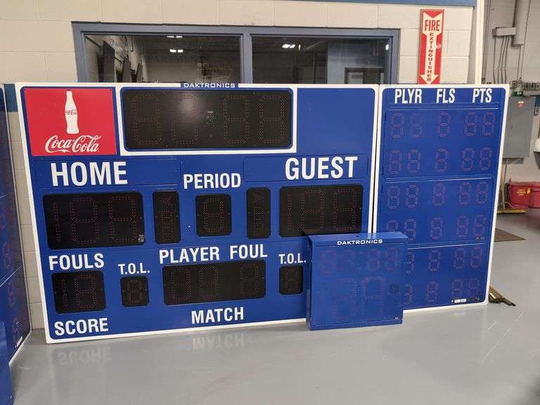 DAKTRONICS COMM. 2-SECTION  INDOOR LED SCOREBOARD WITH SHOT CLOCK/BUZZER, (TOTAL: 11-1/2-FTW X 6-FTT