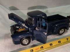 1956 FORD PICKUP, 1949 FORD COUPE CAR, & FLATBED TRAILER DIECAST MODELS