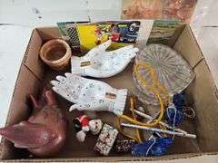 MAGNIFYING GLASSES, WALLET, CHALK, POSTCARDS, WIND CHINE, HANDS, ETC.