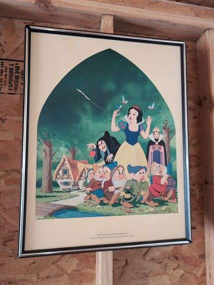 (X) VINTAGE SNOW WHITE PICTURE IN FRAME (20" X 26") (MADE FOR NORTH PLATTE PUBLIC LIBRARY)