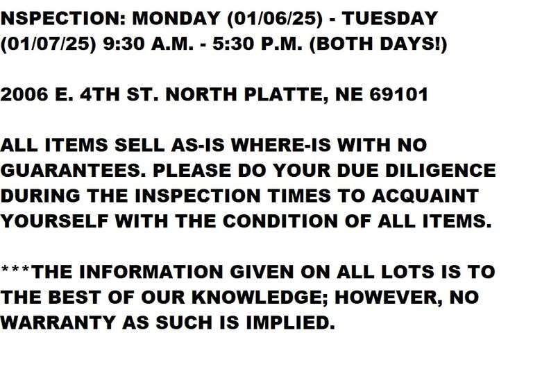 INSPECTION DATES, TIMES, & INFORMATION