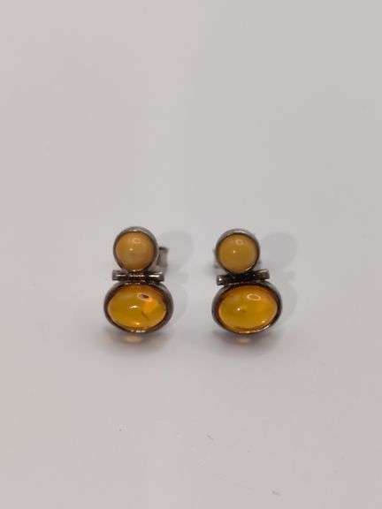 STERLING SILVER & AMBER EARRINGS SET