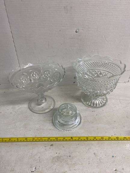7” PEDESTAL GLASS DISHES WITH CANDLE HOLDER