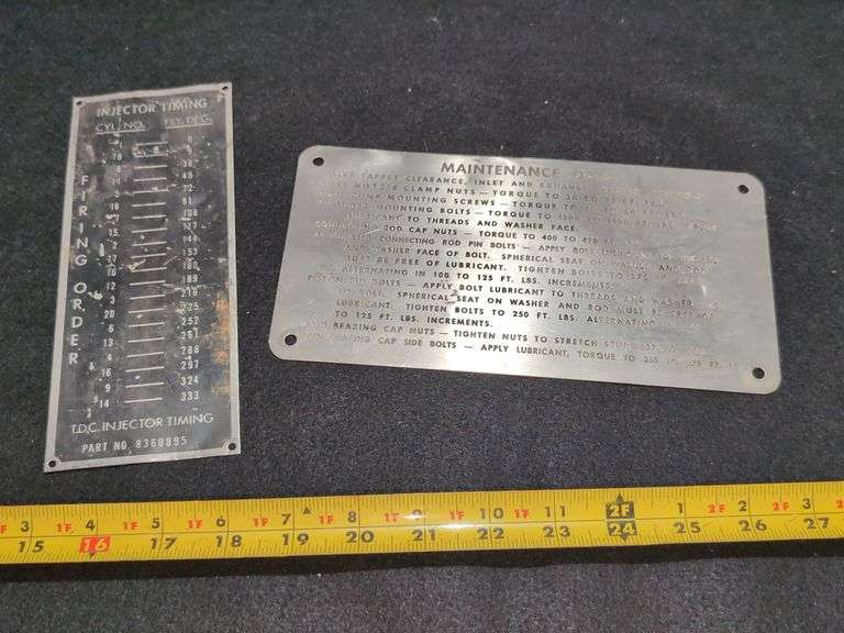 VINTAGE RAILROAD INJECTOR TIMING & MAINTENANCE DATA METAL PLATES ...