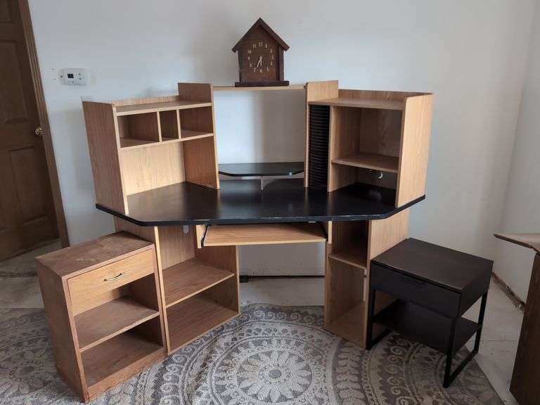 (UP) COMPUTER DESK, (2) NIGHT STANDS WITH DRAWERS, WOODEN CLOCK ...