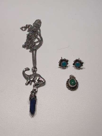 DINOSAUR & CRYSTAL PENDANT NECKLACE, NECKLACE PENDANT, & EARRINGS SET