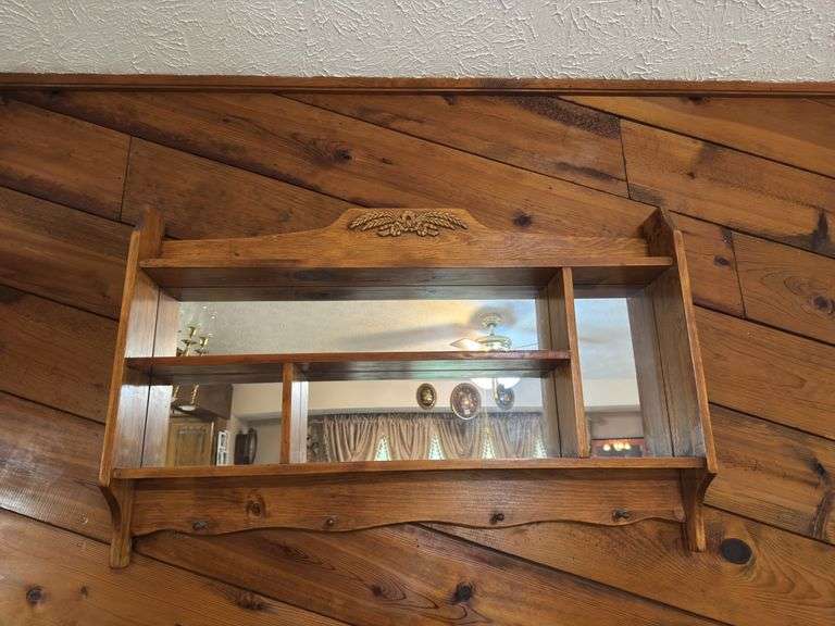 (DR) HANGING WOOD MIRRORED BACK WALL SHELF (24" X 37")