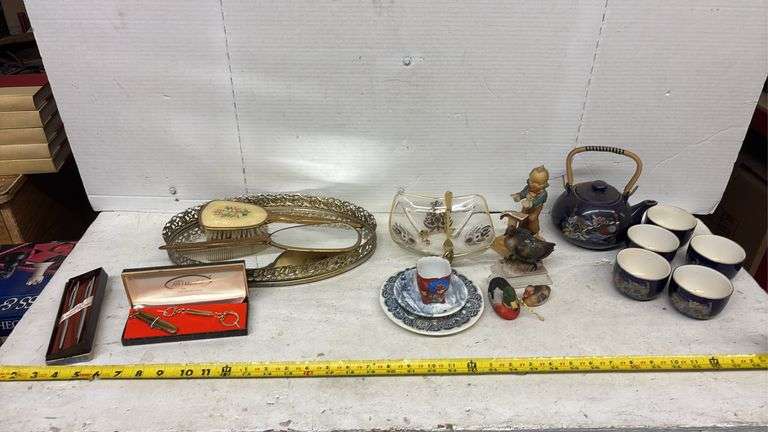 VINTAGE DRESSER SET, PEN & PENCIL SET, KNIFE AND KEYCHAIN SET, TEA SET, HOME DECOR, ETC.