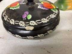 ASSORTED VINTAGE VASES, ASHTRAYS, SMALL PITCHER, DRESSER BOX, HOME DECOR, ECT.