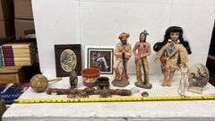12” T CERAMIC STATUES, PORCELAIN DOLL, WALL HANGINGS, POTTERY, ETC.