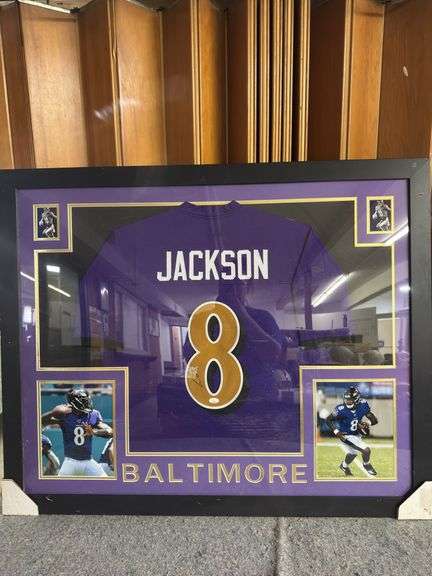 FRAMED AND SIGNED LAMAR JACKSON RAVENS JERSEY