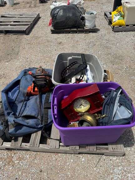 (O) AIR SAND BLASTER, CHAIN SAW, MANTLE CLOCK, PIPE, ETC.