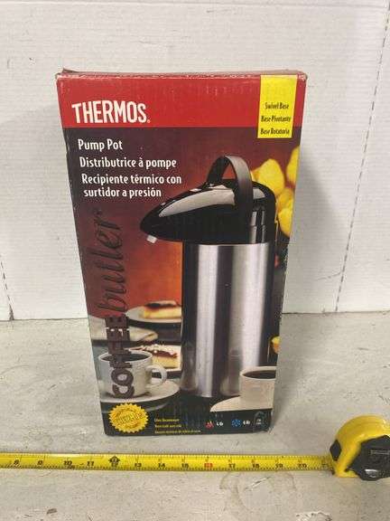 THERMOS 2QT. SWIVEL BASE COFFEE BUTLER PUMP POT