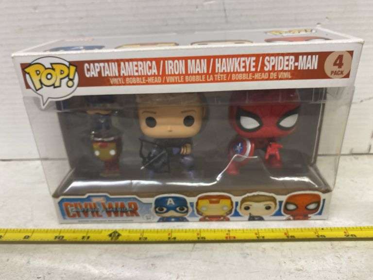 FUNKO POP MARVEL STUDIOS CIVIL WAR CAPTAIN AMERICA / IRON MAN / HAWKEYE / AND SPIDER-MAN 4 PACK FIGU