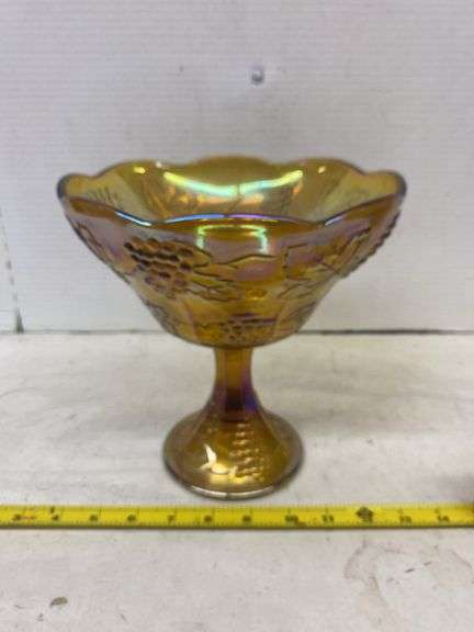 8 1/2” CARNIVAL GLASS PEDESTAL BOWL