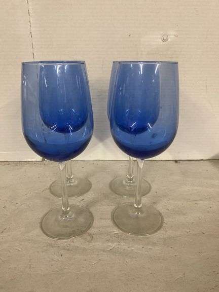 (4) BLUE GLASS  DRINKING GLASSES
