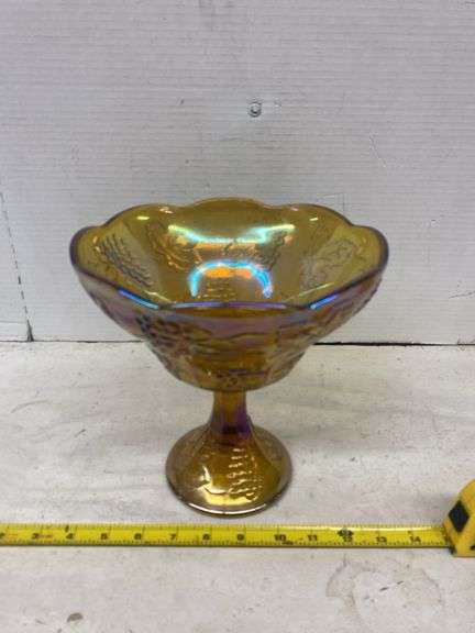 8 1/2” CARNIVAL GLASS PEDESTAL BOWL