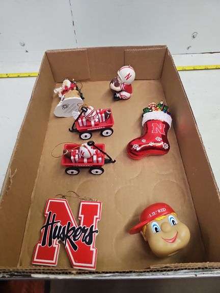ASSORTED HUSKER ORNAMENTS & LIL RED PENCIL TOPPER