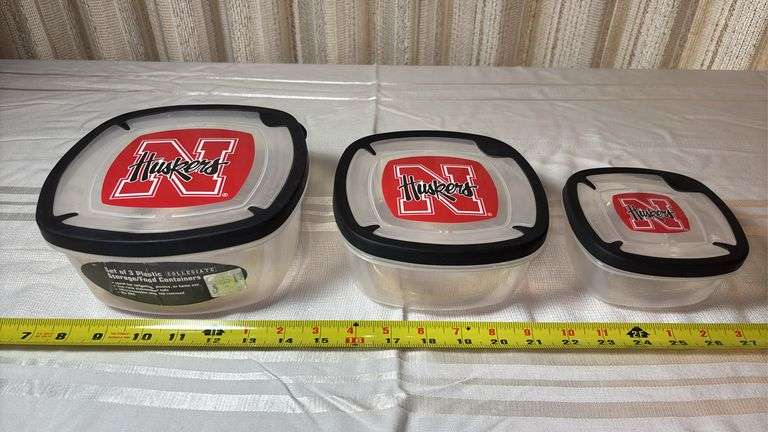 (K) SET OF 3 NEBRASKA STORAGE CONTAINERS