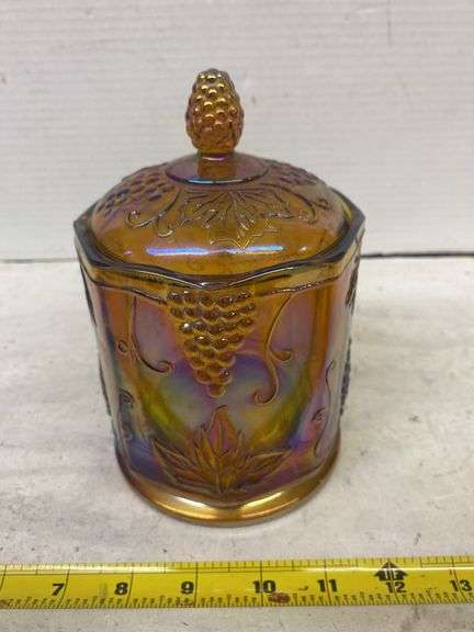 7 1/2” CARNIVAL GLASS CANISTER