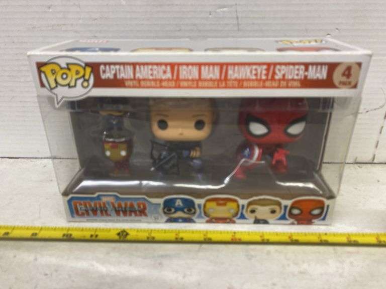 FUNKO POP MARVEL STUDIOS CIVIL WAR CAPTAIN AMERICA / IRON MAN / HAWKEYE / AND SPIDER-MAN 4 PACK FIGU