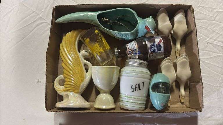 VINTAGE VASES, COMPASS, EGGCUP, NAPKIN RINGS, SALT SHAKER, ETC.