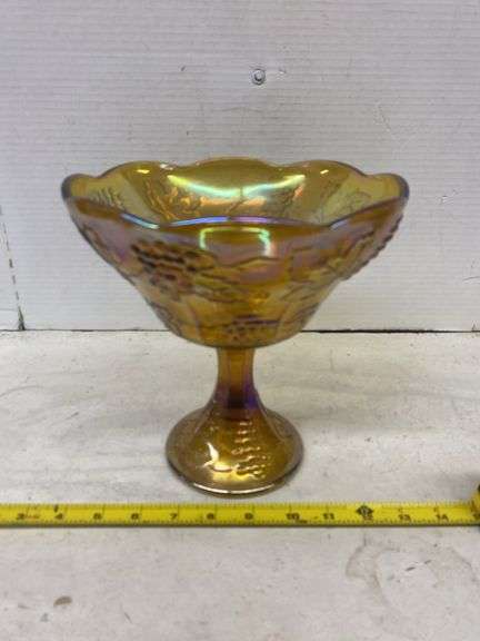 8 1/2” CARNIVAL GLASS PEDESTAL BOWL