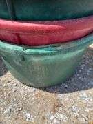 (O) (5) 6GAL CORNER FEED BUCKETS (ONE CRACKED)