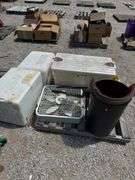 (O) BOX FAN, STYROFOAM COOLERS, TOTE WITH LID, ETC.