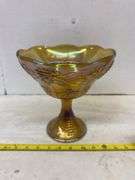 8 1/2” CARNIVAL GLASS PEDESTAL BOWL