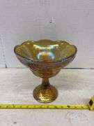 8 1/2” CARNIVAL GLASS PEDESTAL BOWL