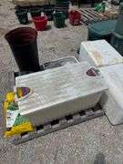 (O) BOX FAN, STYROFOAM COOLERS, TOTE WITH LID, ETC.