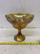 8 1/2” CARNIVAL GLASS PEDESTAL BOWL