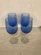 (4) BLUE GLASS  DRINKING GLASSES