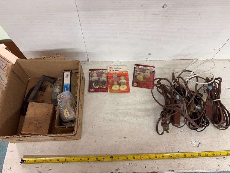 ASSORTED EXTENSION CORDS, SWIVEL GLIDES, HARDWARE, ETC.