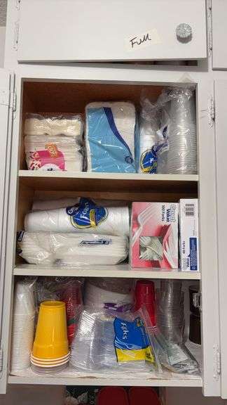 (K) ASSORTED PAPER PLATES, PLASTIC FORKS, CUPS, NAPKINS, ETC.