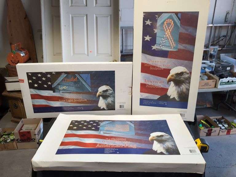 (3) ASST'D PATRIOTIC ROPE LIGHT SCULPTURES