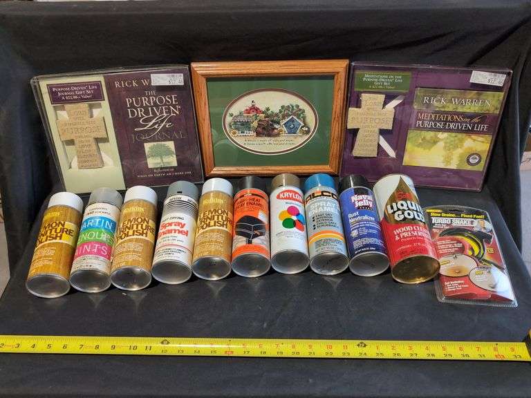 (2) BOOK/CROSS SETS, PICTURE, FURNITURE POLISH, SPRAY PAINT, TURBO SNAKE