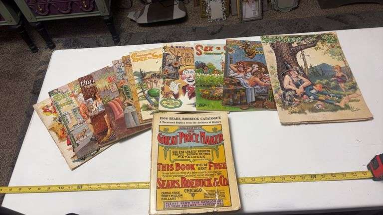 (LR) ASSORTED SEX TO SEXTY MAGAZINES, REPLICA 1908 SEARS, ROEBUCK CATALOGUE