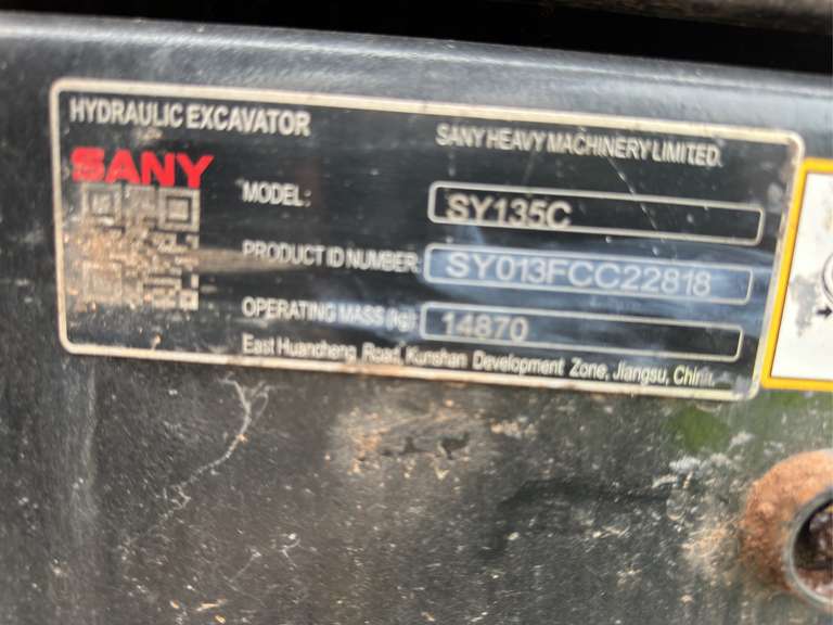 2022 Sany SY135C Excavator with Tooth Bucket and Extra Ditching Bucket