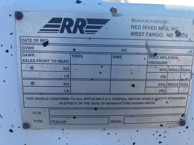 2000 Red River BD237 T/A Belly Dump Trailer