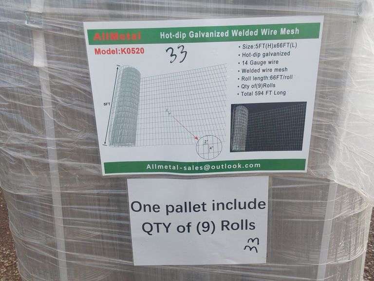 Qty of (9) 5 x 66 ft Rolls Hot-dip Galvanized Welded Wire Mesh
